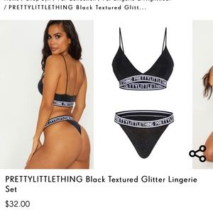 PRETTYLITTLETHING Black Glitter Lingerie Set